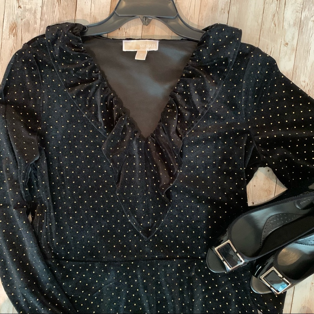 donated MK Black Velvet Gold Studded Dress Sz M